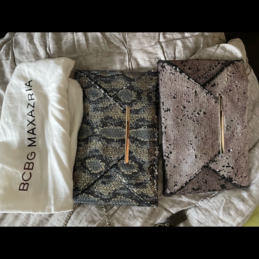 Two sequin bcbg envelope evening bag